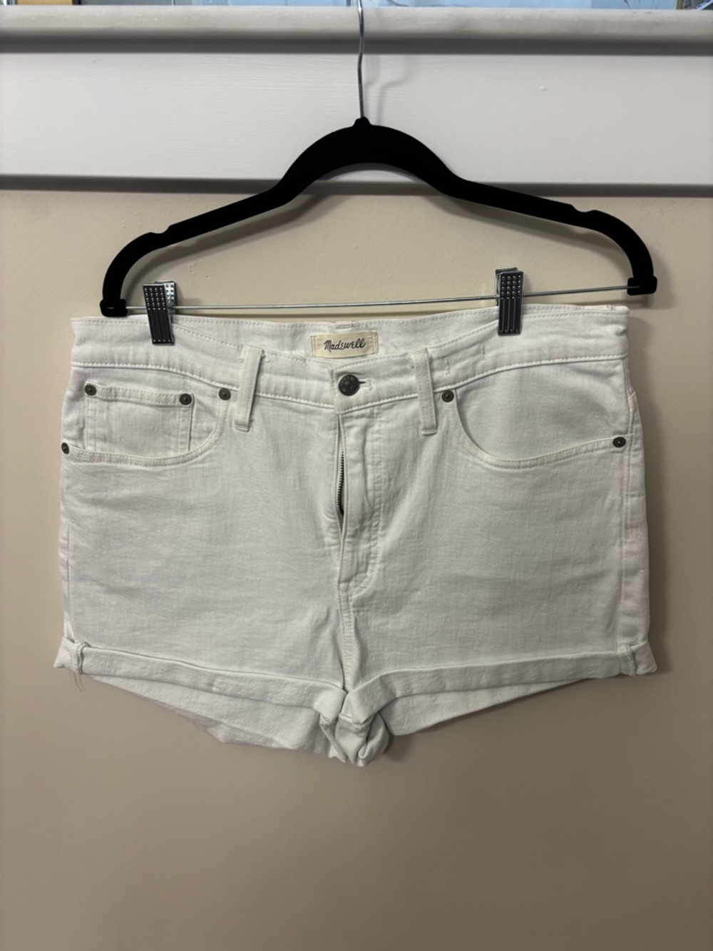 Madewell size 32 White High-Rise Rolled-Hem Denim Shorts